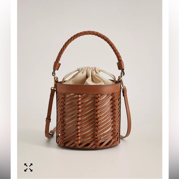 Mango Woven Lattice Bucket Bag Shoulder Crossbody - Picture 5 of 5
